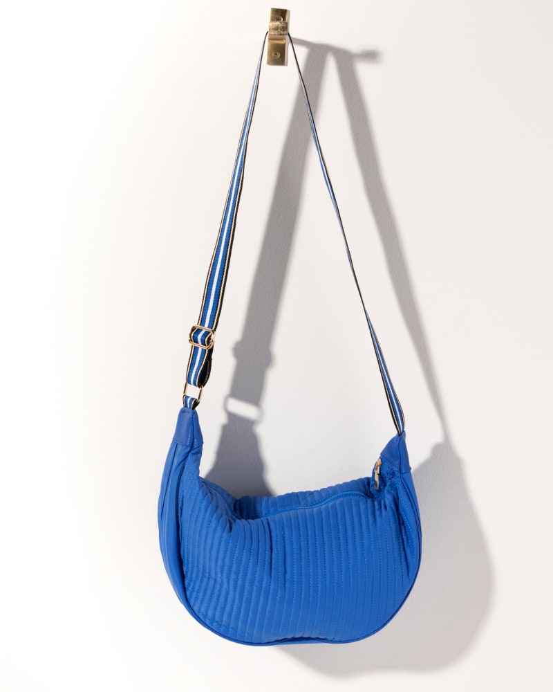 Front of a size One Size Ezra Quilted Nylon Large Cross-Body in Ultramarine by Shiraleah. | dia_product_style_image_id:306811